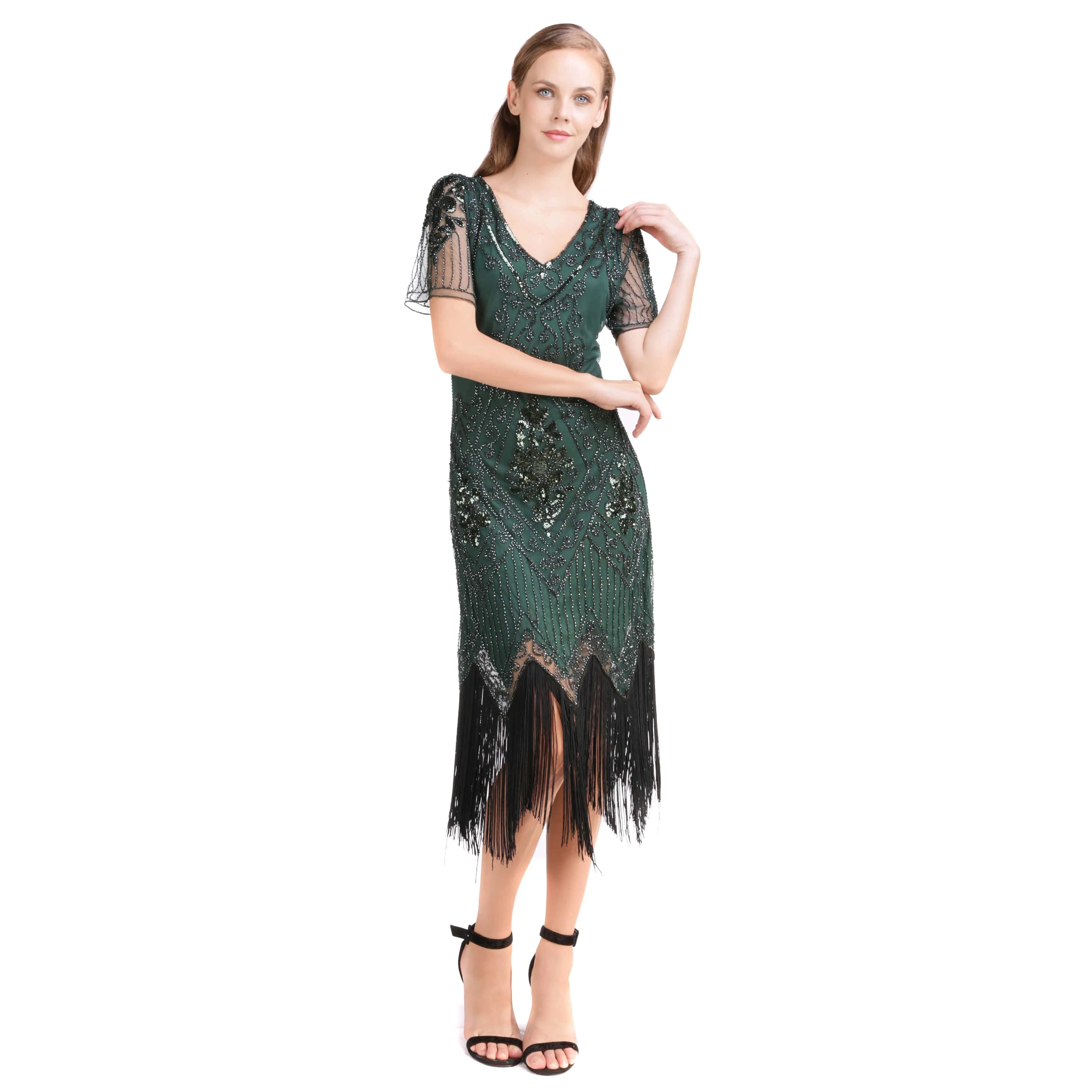 1920s Inspired Dress Great Gatsby Flapper Dresses 20's Themed Party Green|JaosWish