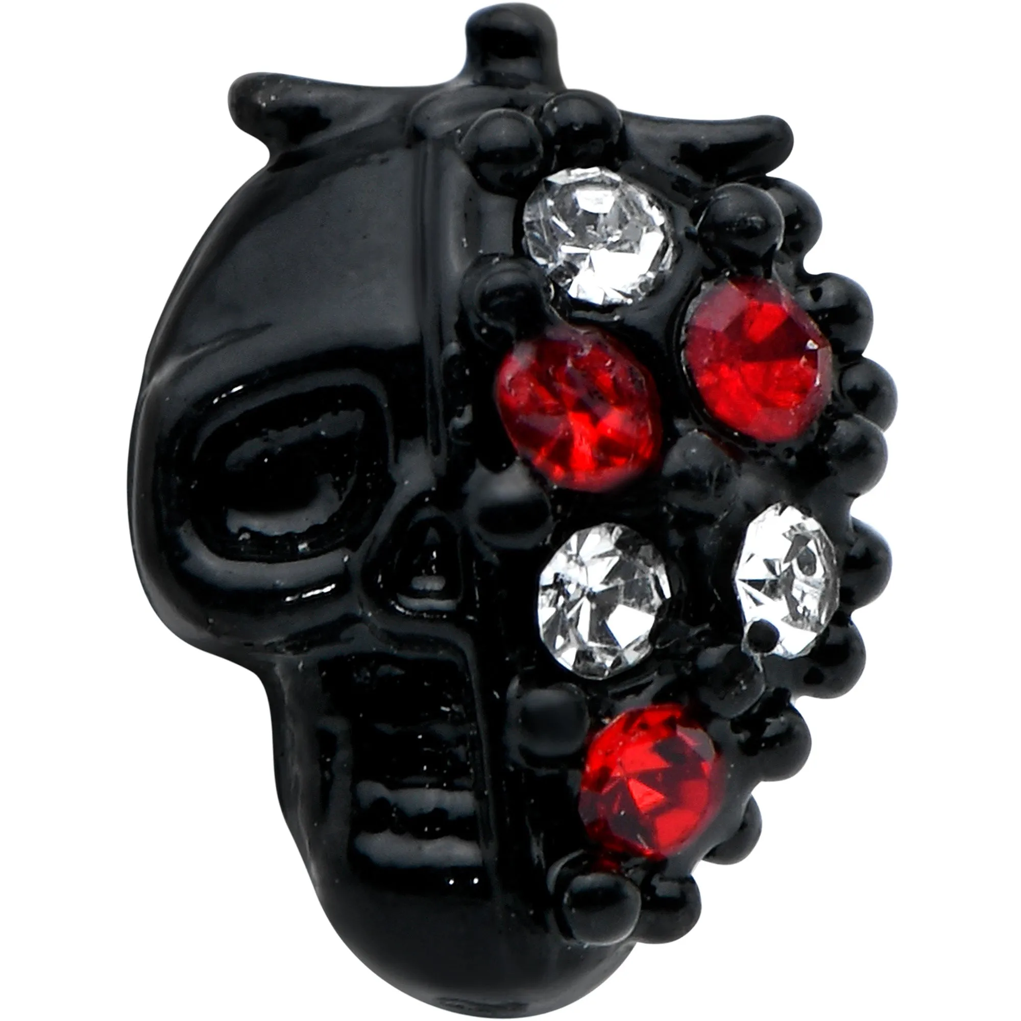 20 Gauge 1/4 Clear Red Gem Black Skull Halloween Nose Bone