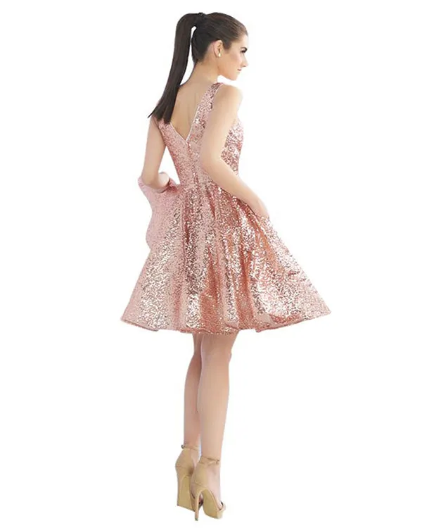 2019 Pink Homecoming Dresses Sequined Bodice V-Neck Sexy Short Cocktail Dress