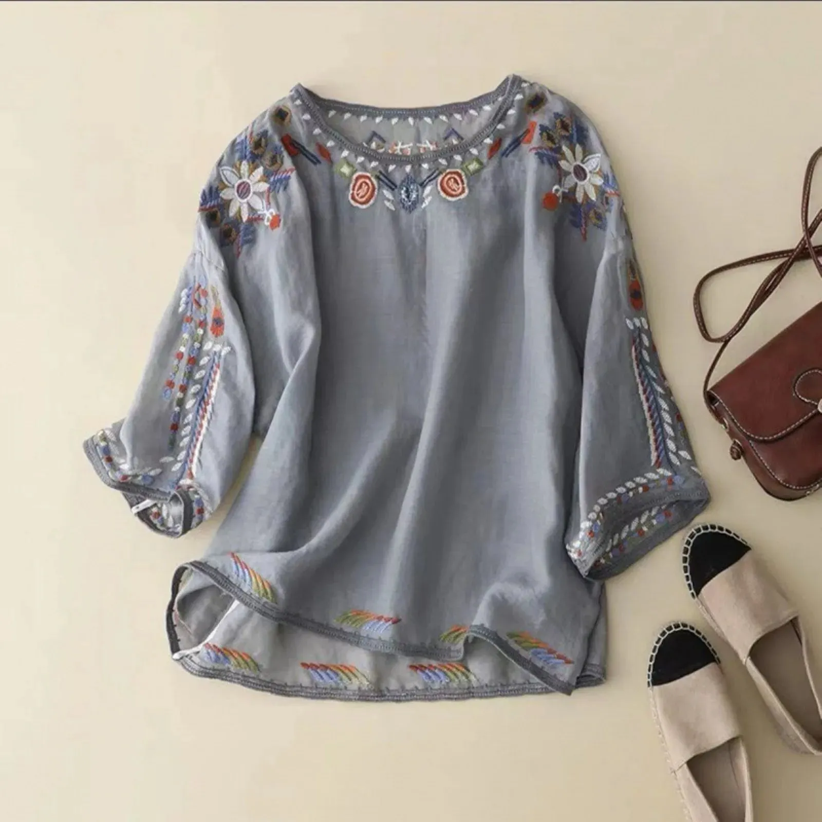 2025 Summer Vintage Blouse Women Embroidery Shirts & Blouses Cotton Linen Chemise Ladies Loose Casual Pullover Tops Blusas 셔츠