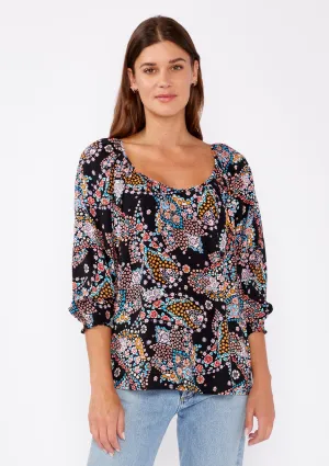 3/4 Sleeve Floral V-Neck Blouse