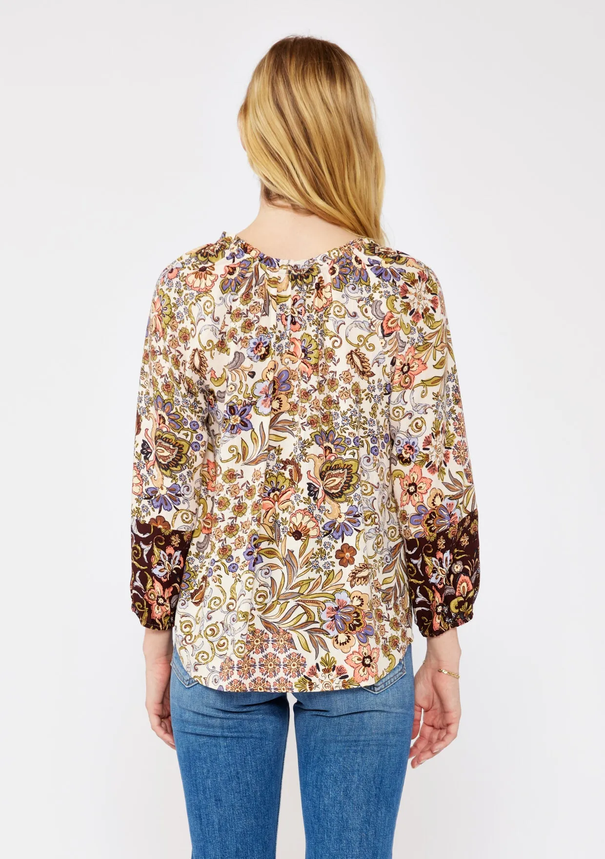 3/4 Sleeve Floral V-Neck Top