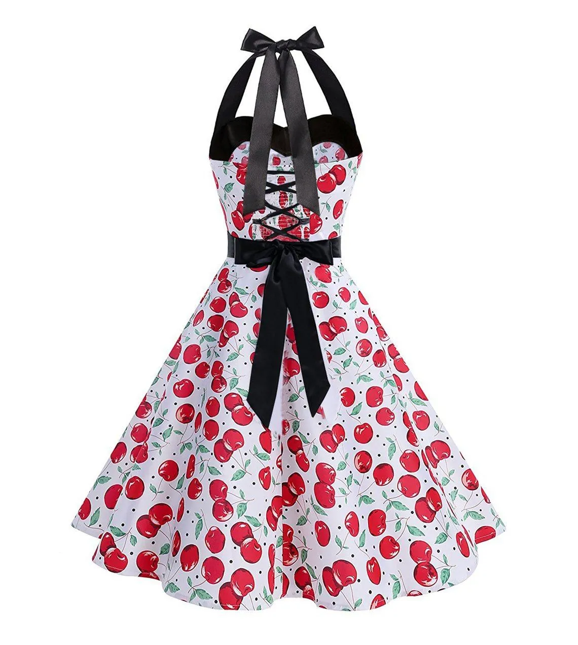 50s Style Floral Rockabilly Dresses Cherry Halter Dress
