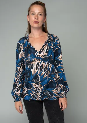 Abstract Long Sleeve Smocked Peasant Top