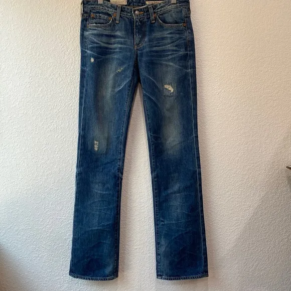 Adriano Goldschmied The Kiss AG-ed Denim Slim Straight Leg Distressed Jeans 27R