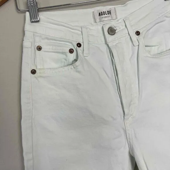 Agolde Size 25 Riley High Rise Straight Leg Jeans White Wash Button Fly