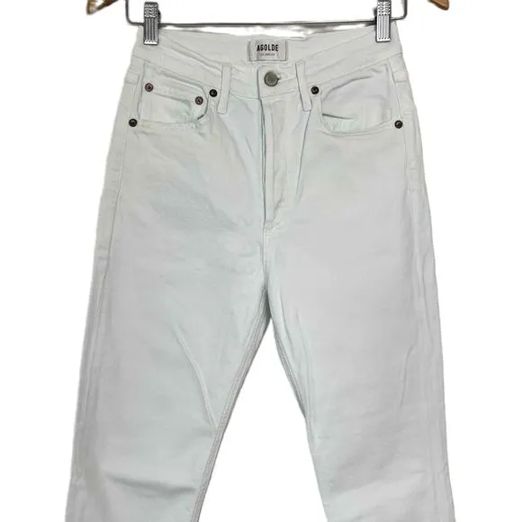 Agolde Size 25 Riley High Rise Straight Leg Jeans White Wash Button Fly
