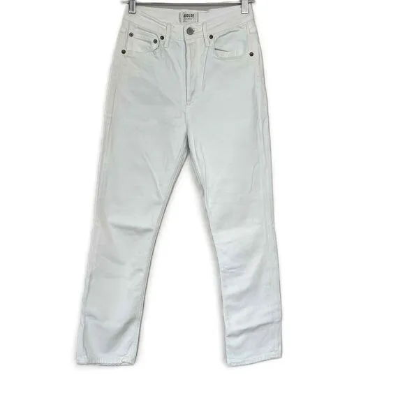 Agolde Size 25 Riley High Rise Straight Leg Jeans White Wash Button Fly