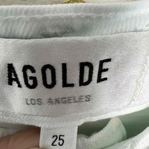 Agolde Size 25 Riley High Rise Straight Leg Jeans White Wash Button Fly