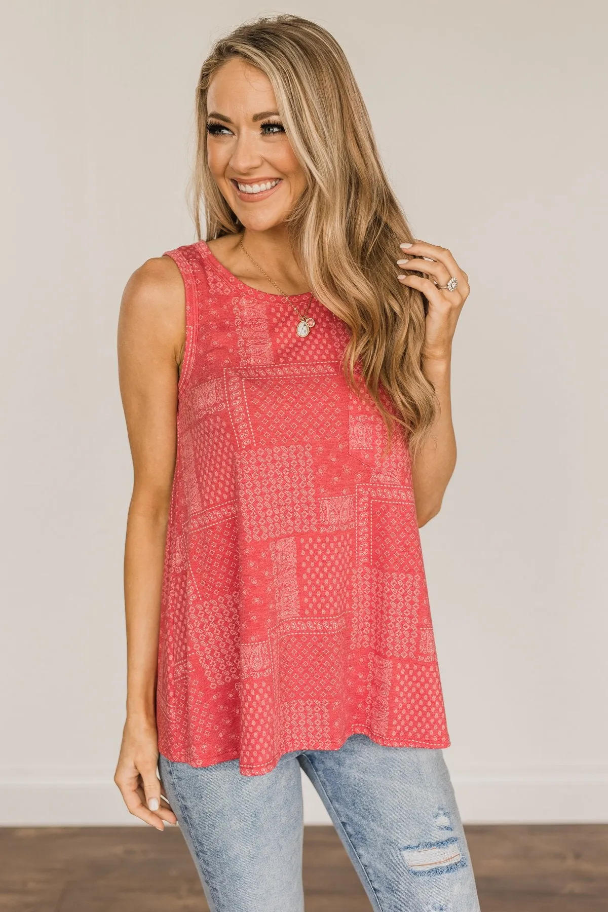 All American Girl Bandana Print Tank Top- Red