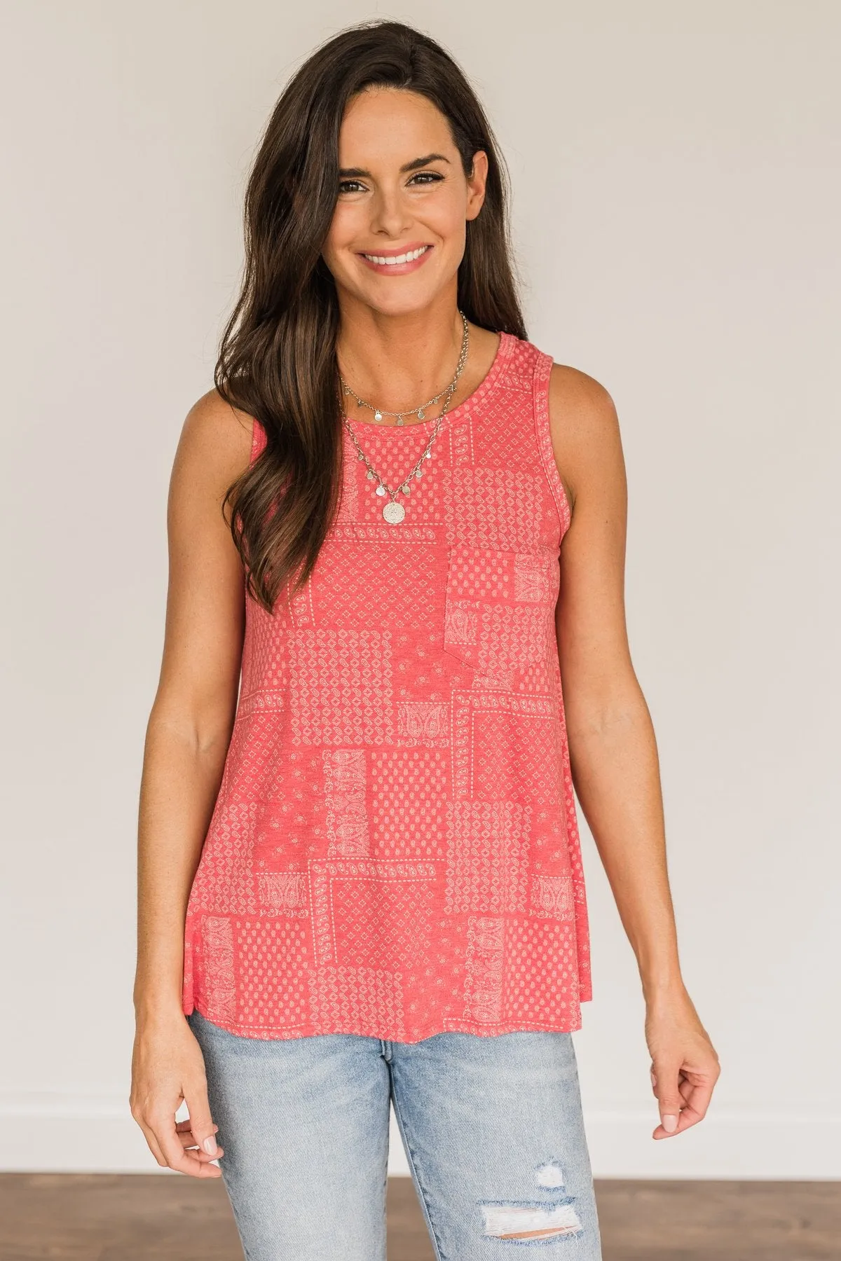All American Girl Bandana Print Tank Top- Red