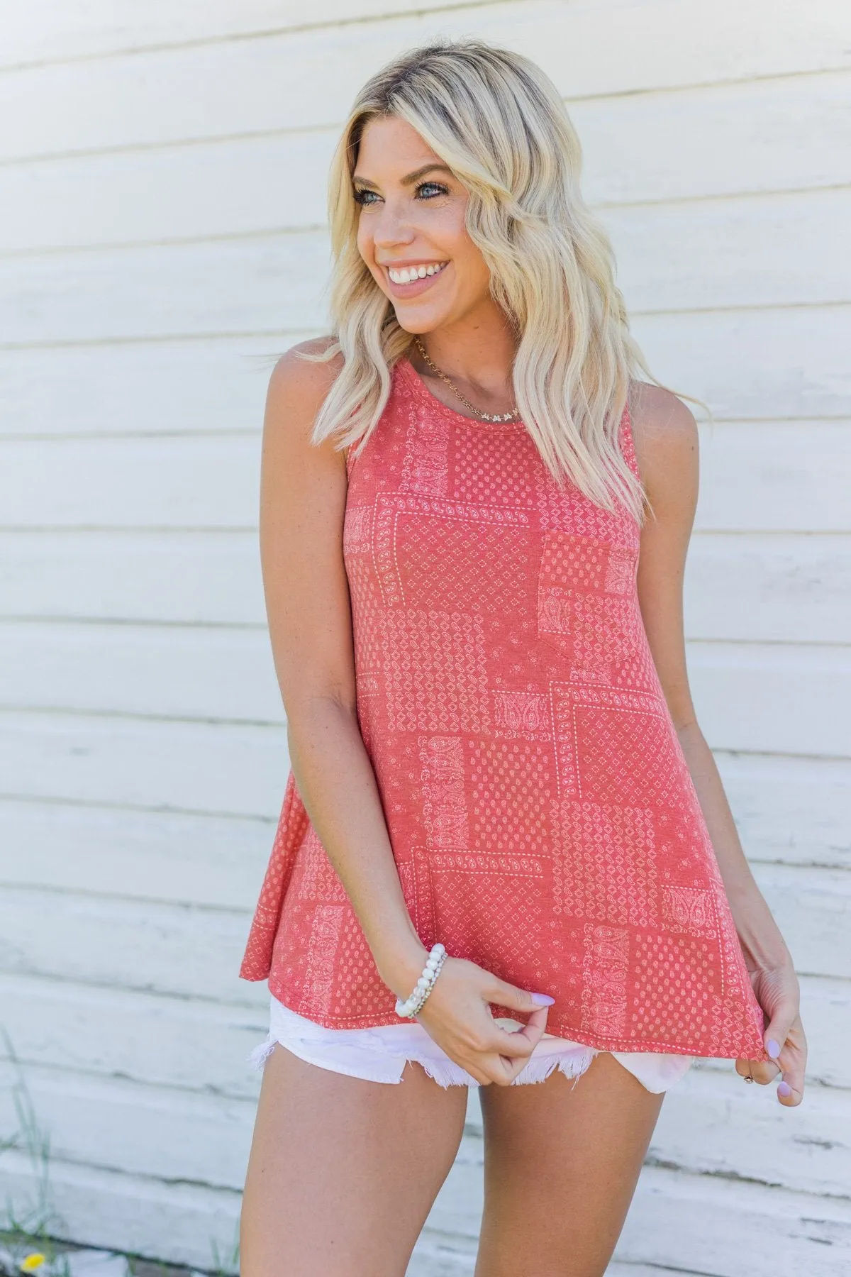 All American Girl Bandana Print Tank Top- Red