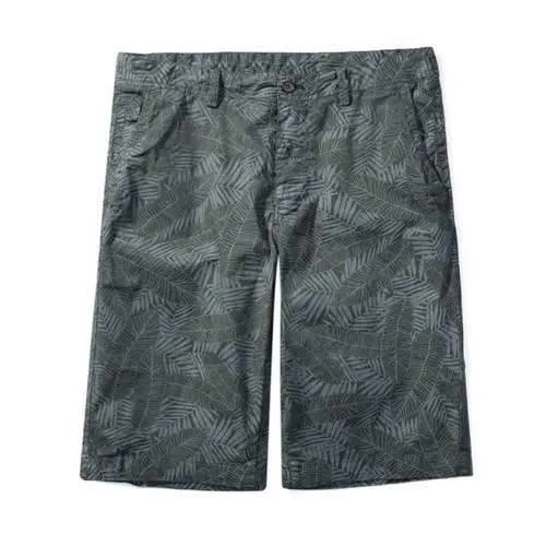 Allover Leaves Print Zip Fly Casual Shorts - Army Green M