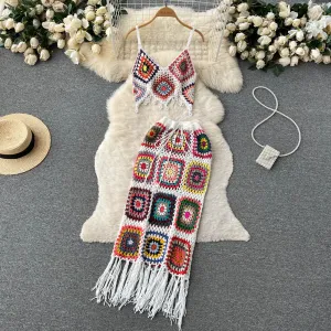 Angela Knitted Two Piece Tassel Skirt Set