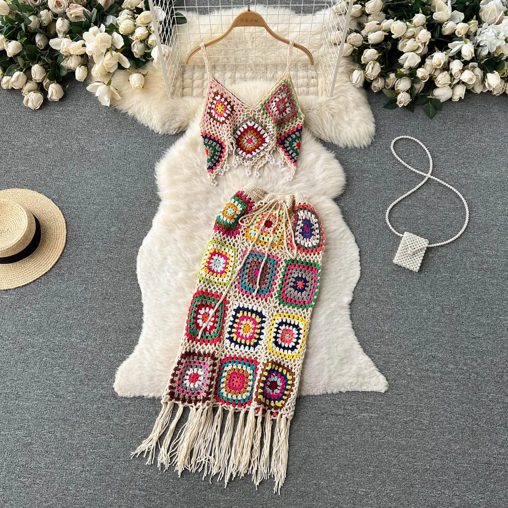 Angela Knitted Two Piece Tassel Skirt Set