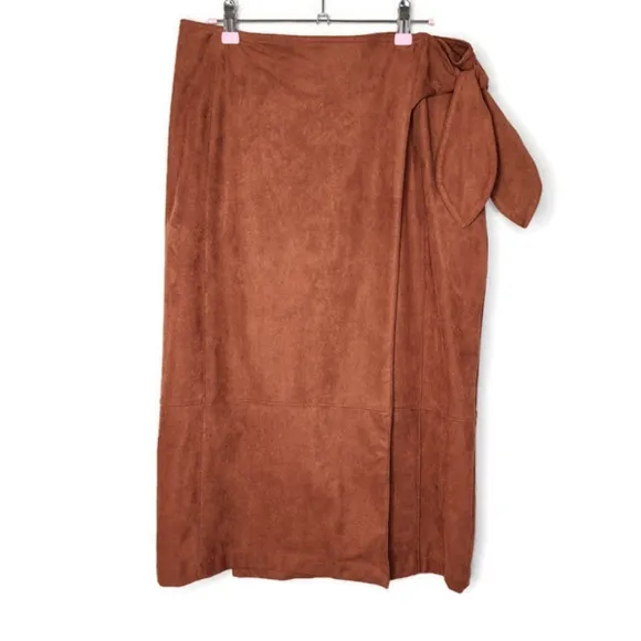 Anthropologie Lauren Brown Sueded Wrap Midi Skirt Size L