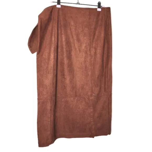 Anthropologie Lauren Brown Sueded Wrap Midi Skirt Size L