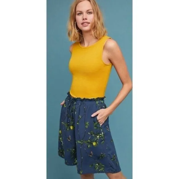 Anthropologie Lemon Tree and Bird Paper Bag Bermuda Shorts Size XS NWOT
