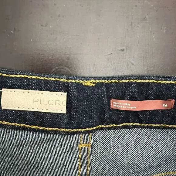 Anthropologie Pilcro The Split High Rise Straight Leg Jeans Dark Wash Size 26