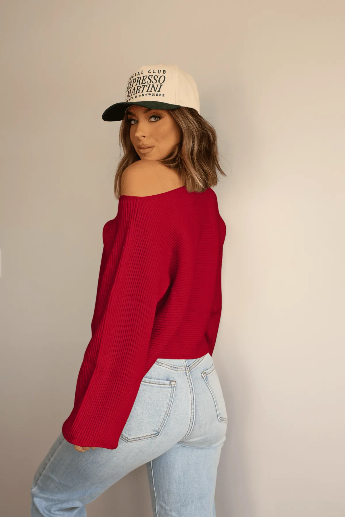 Avery Ribbed Boat Neck Sweater - Red - FINAL SALE
