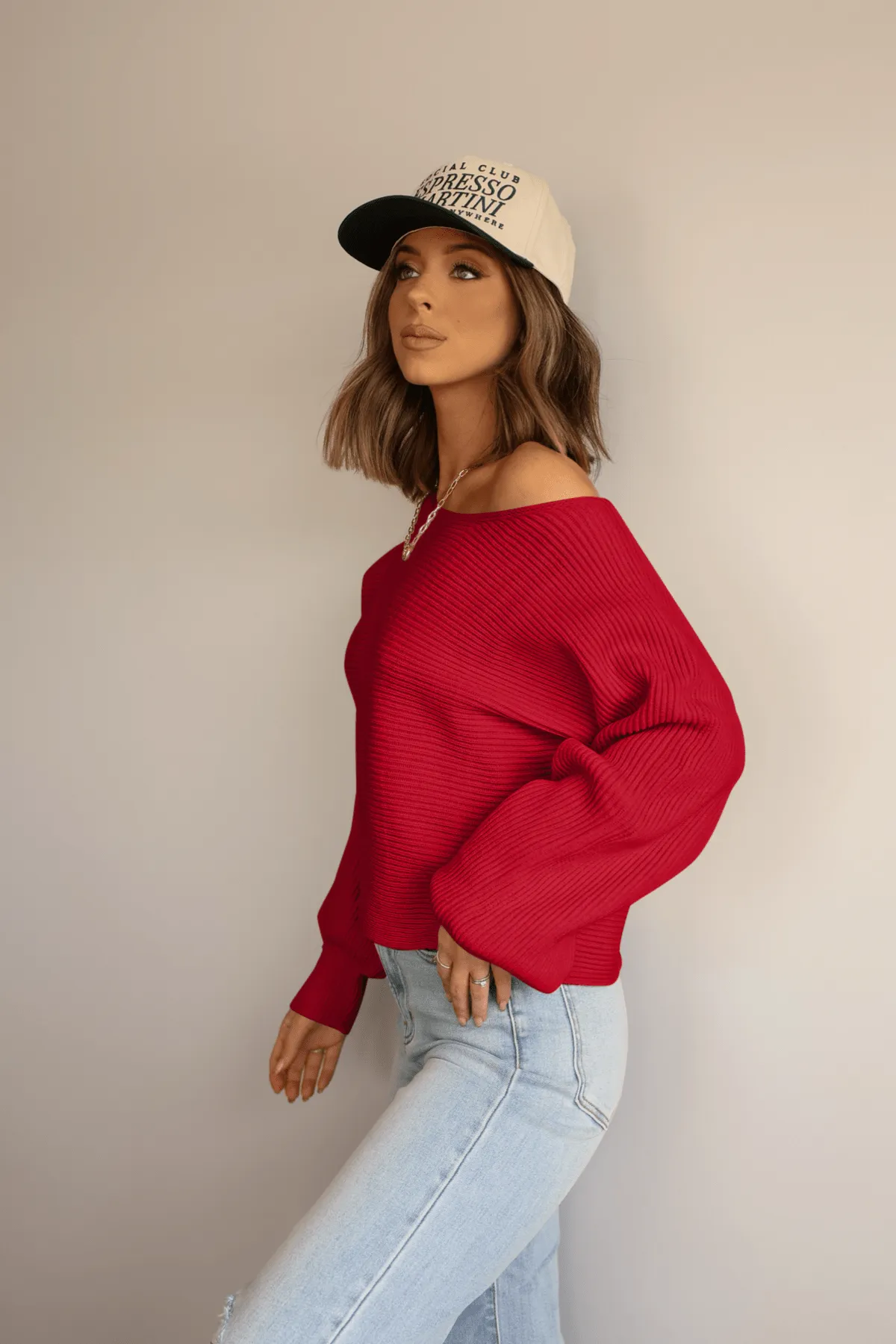 Avery Ribbed Boat Neck Sweater - Red - FINAL SALE