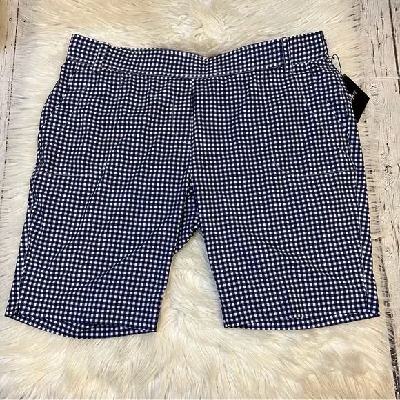Belyn Key NWT Blue &amp; White Nantucket Check Pull On Bermuda Shorts Size XL
