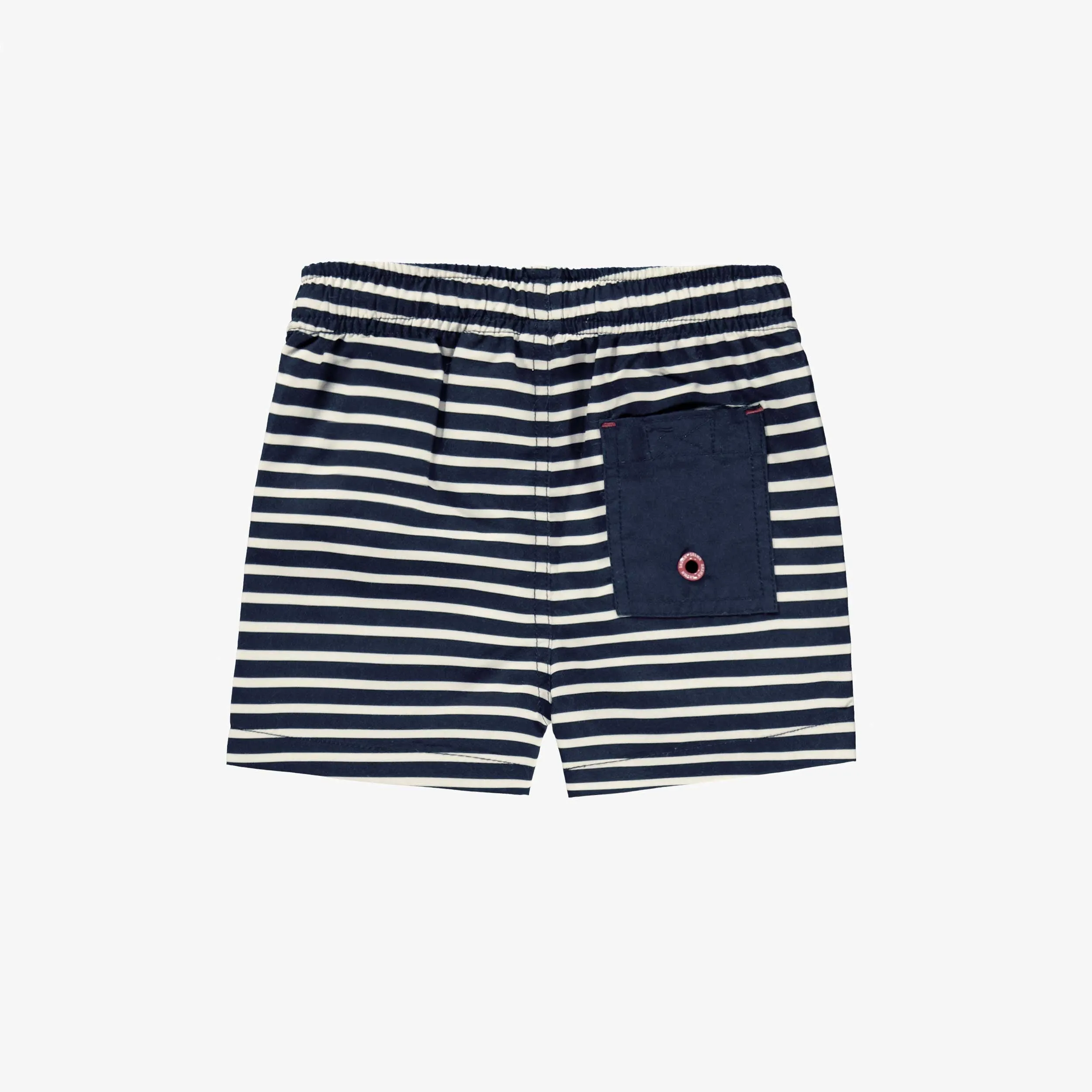Bermuda de bain blanc et bleu marine à rayures, bébé || White and navy blue striped bathing shorts, baby