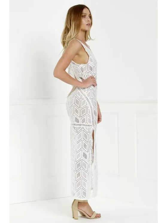 BerryBetty - Cute Hollow Back Openwork Lace Hook Slit Dress