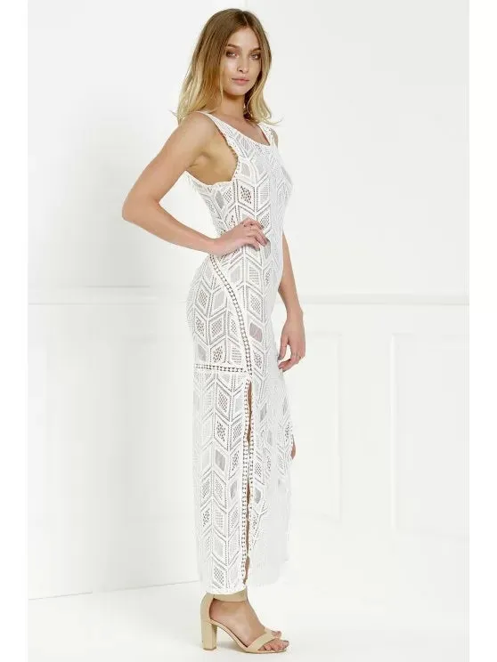 BerryBetty - Cute Hollow Back Openwork Lace Hook Slit Dress