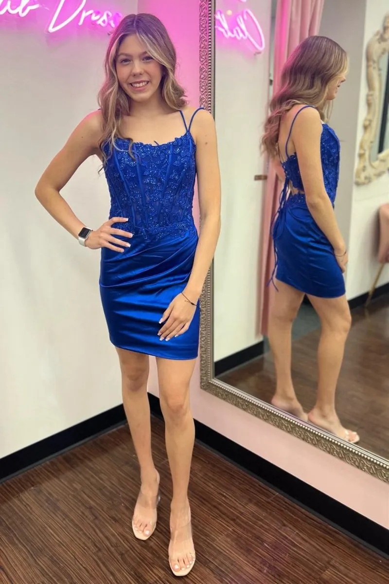 Bodycon Satin Double Straps Keyhole Back Homecoming Dresses