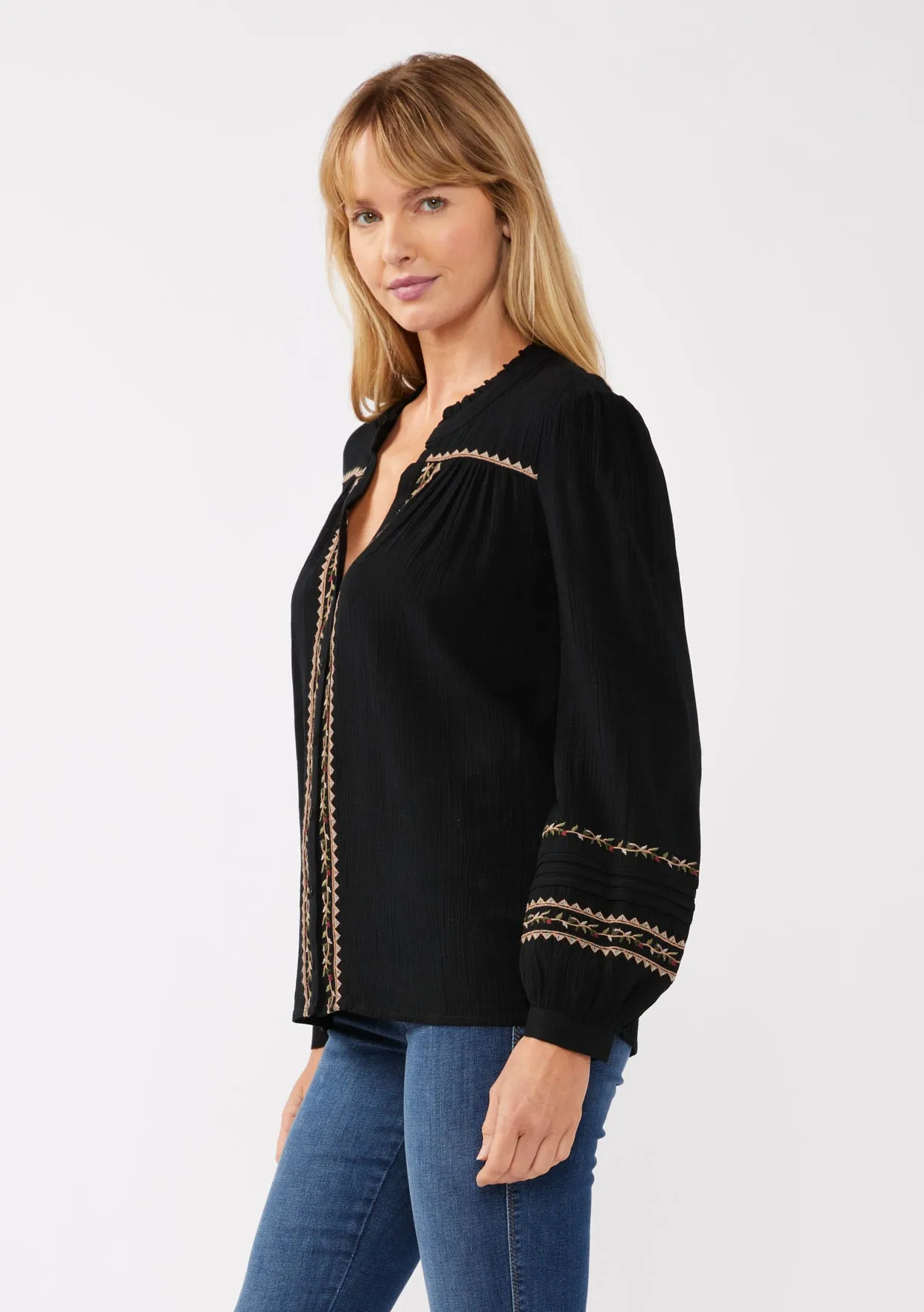 Bohemian Embroidered Button Down Top