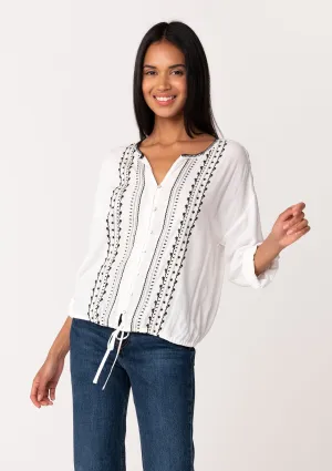 Bohemian Embroidered Tie Front Button Down Blouse