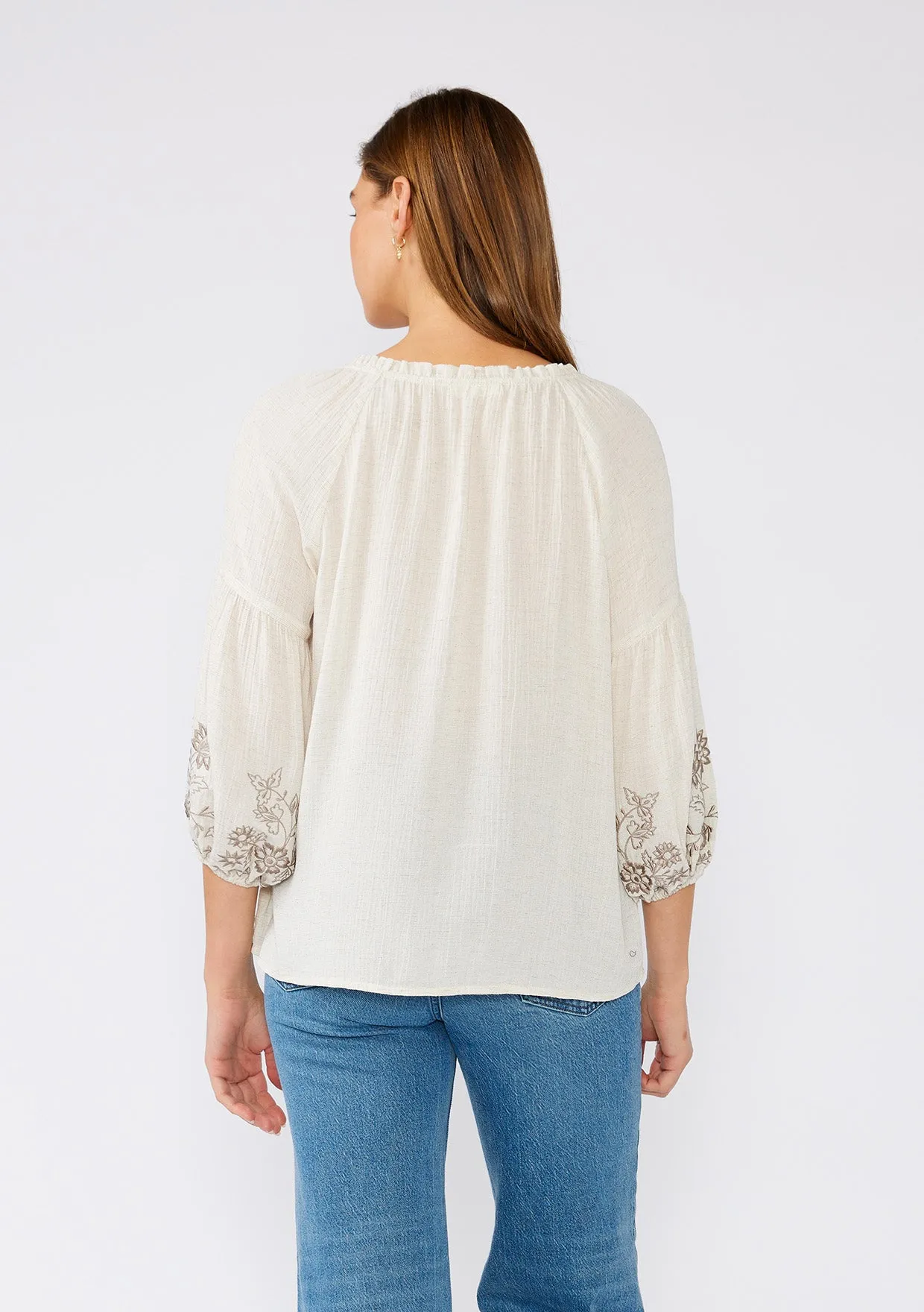 Bohemian Embroidered Tie Front Peasant Blouse