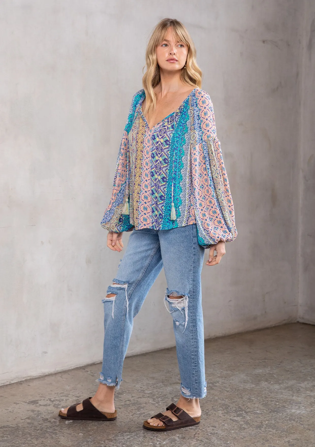Boho Multi Color Marrakesh Long Sleeve Top