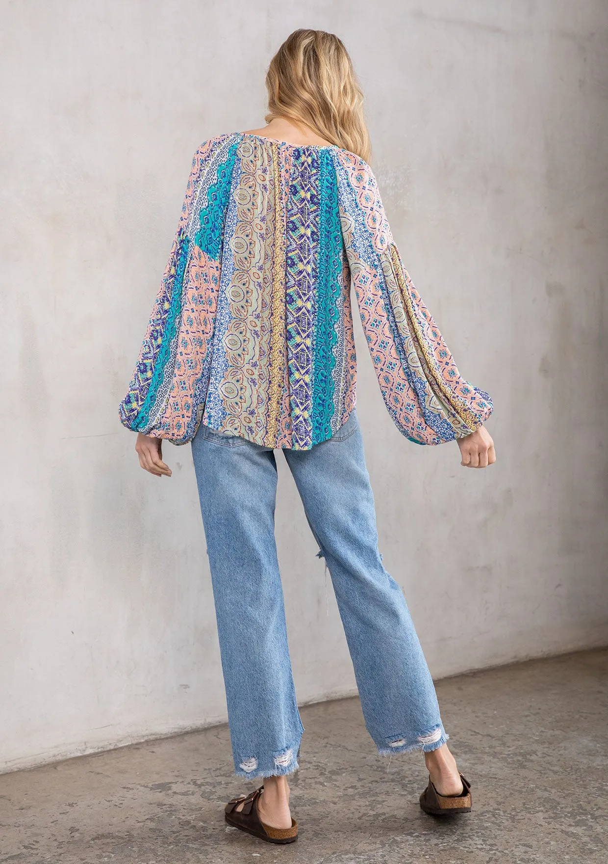 Boho Multi Color Marrakesh Long Sleeve Top