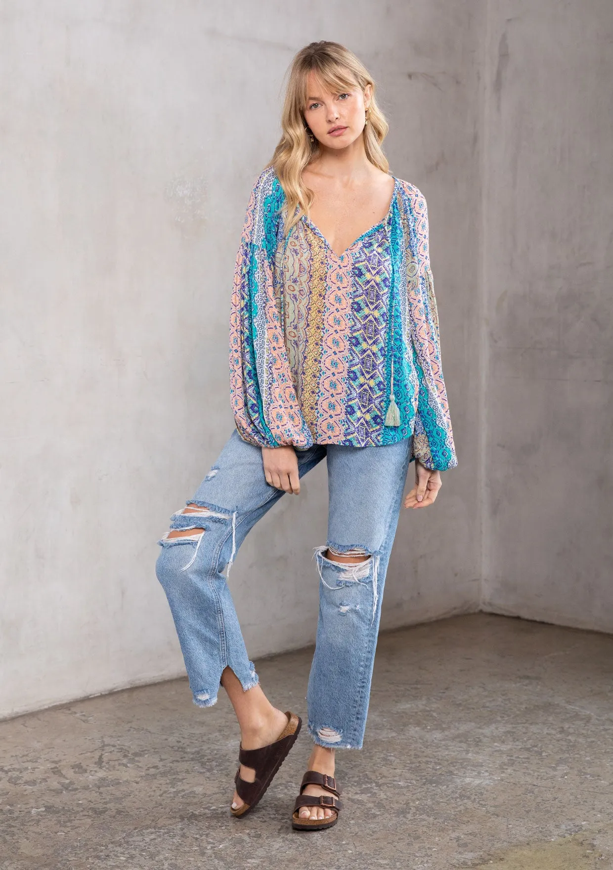 Boho Multi Color Marrakesh Long Sleeve Top