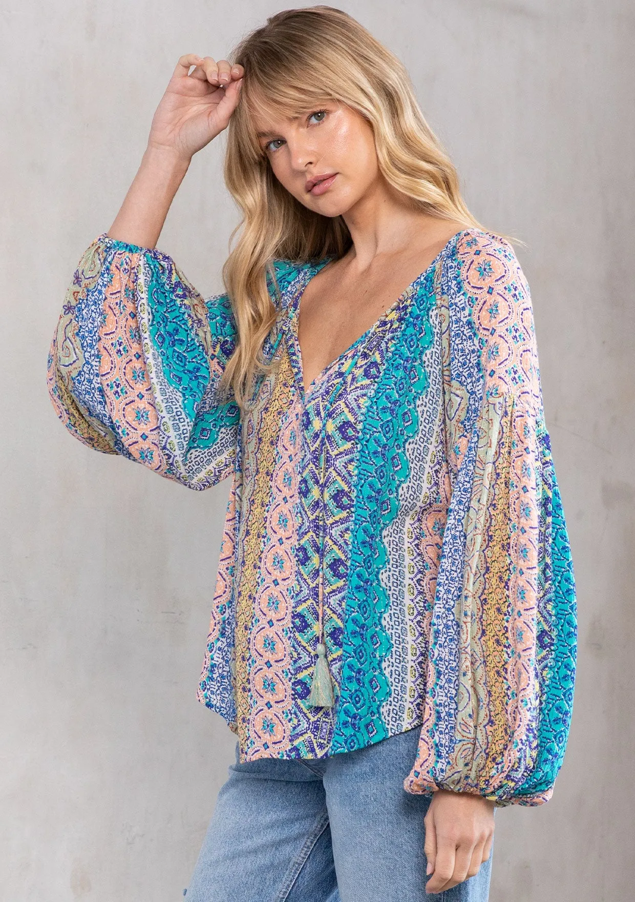 Boho Multi Color Marrakesh Long Sleeve Top