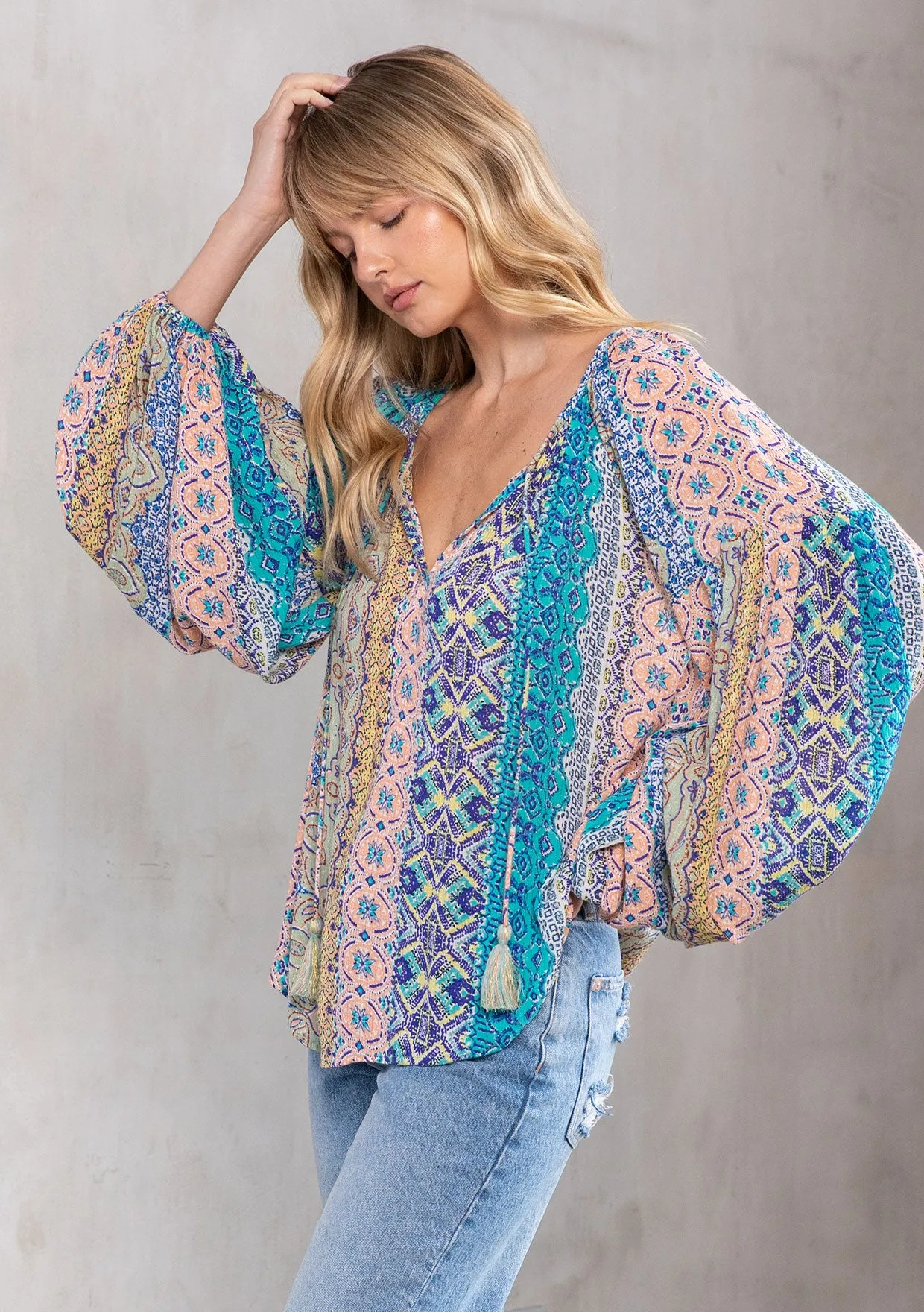 Boho Multi Color Marrakesh Long Sleeve Top