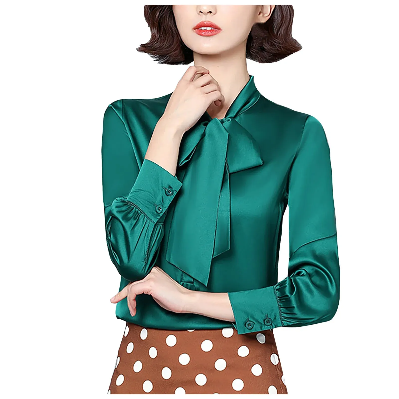 Bow Tie Shirts Women Korean Style Stain Long Sleeve Tunic Tops And Blouses Elegant Workwear Solid Office Lady Shirt Blusas