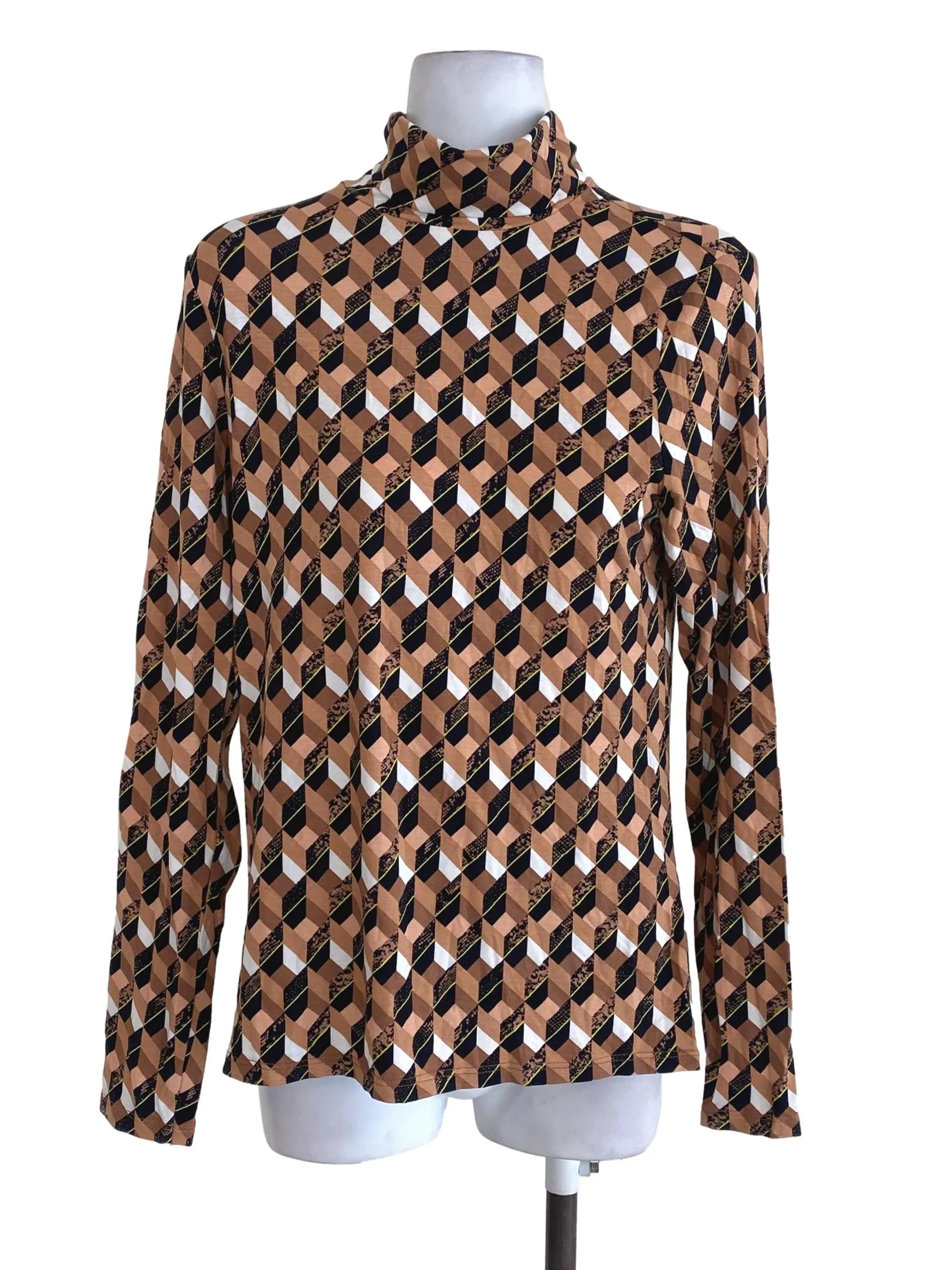 Brown Patterned Turtle Neck Top