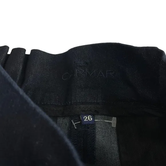 Carmar Shorts Womens Size 26 Dark Denim Bermuda Stretch Paper Bag waist $229 Nwt