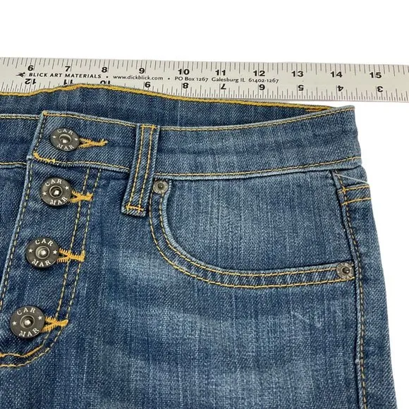 Carmar Shorts Womens Sz 27 Denim Bermuda Med Wash Button Stretch Mid Rs $219 Nwt