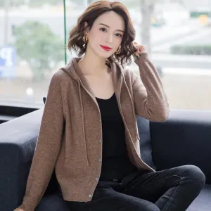 Casual Long Sleeve Button Up Hooded Knitted Sweaters
