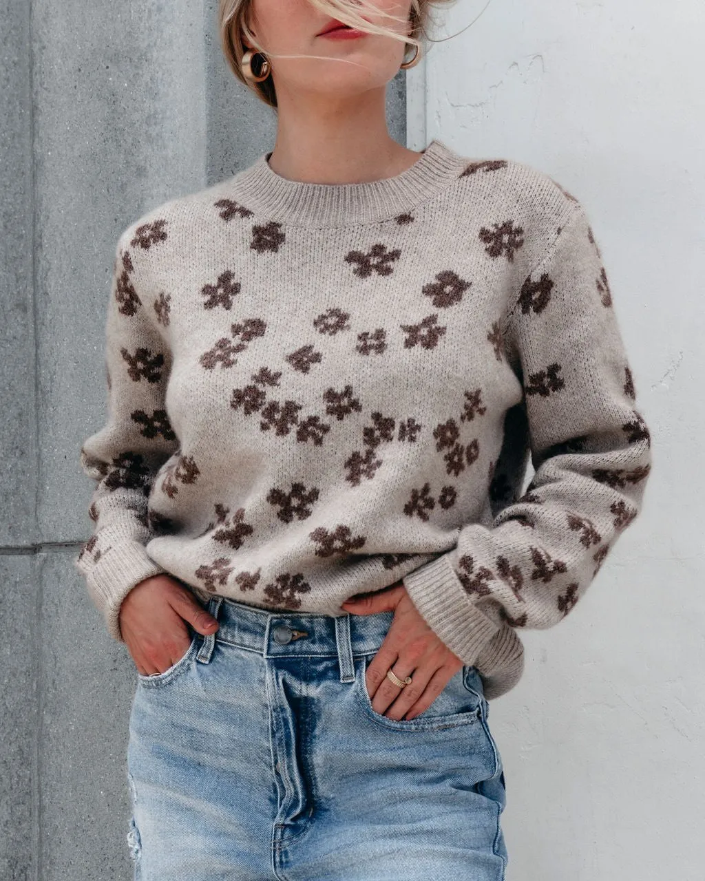 Chunky Daisy Print Sweater - Mocha - FINAL SALE