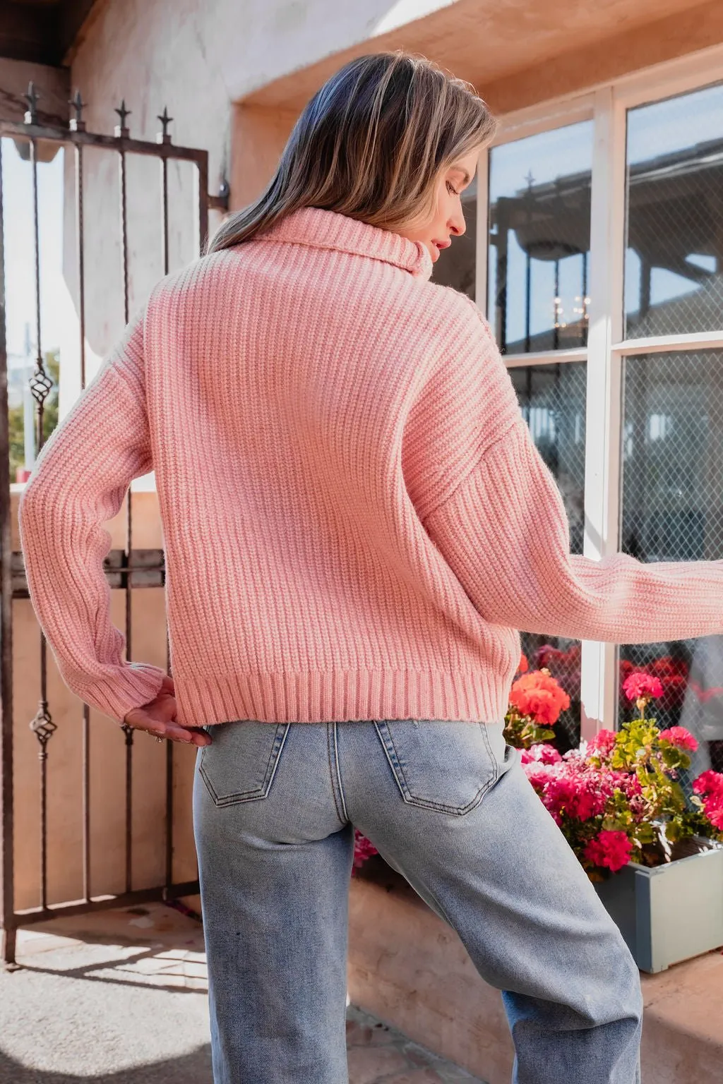 Chunky Pink Ribbed Turtleneck Sweater - FINAL SALE