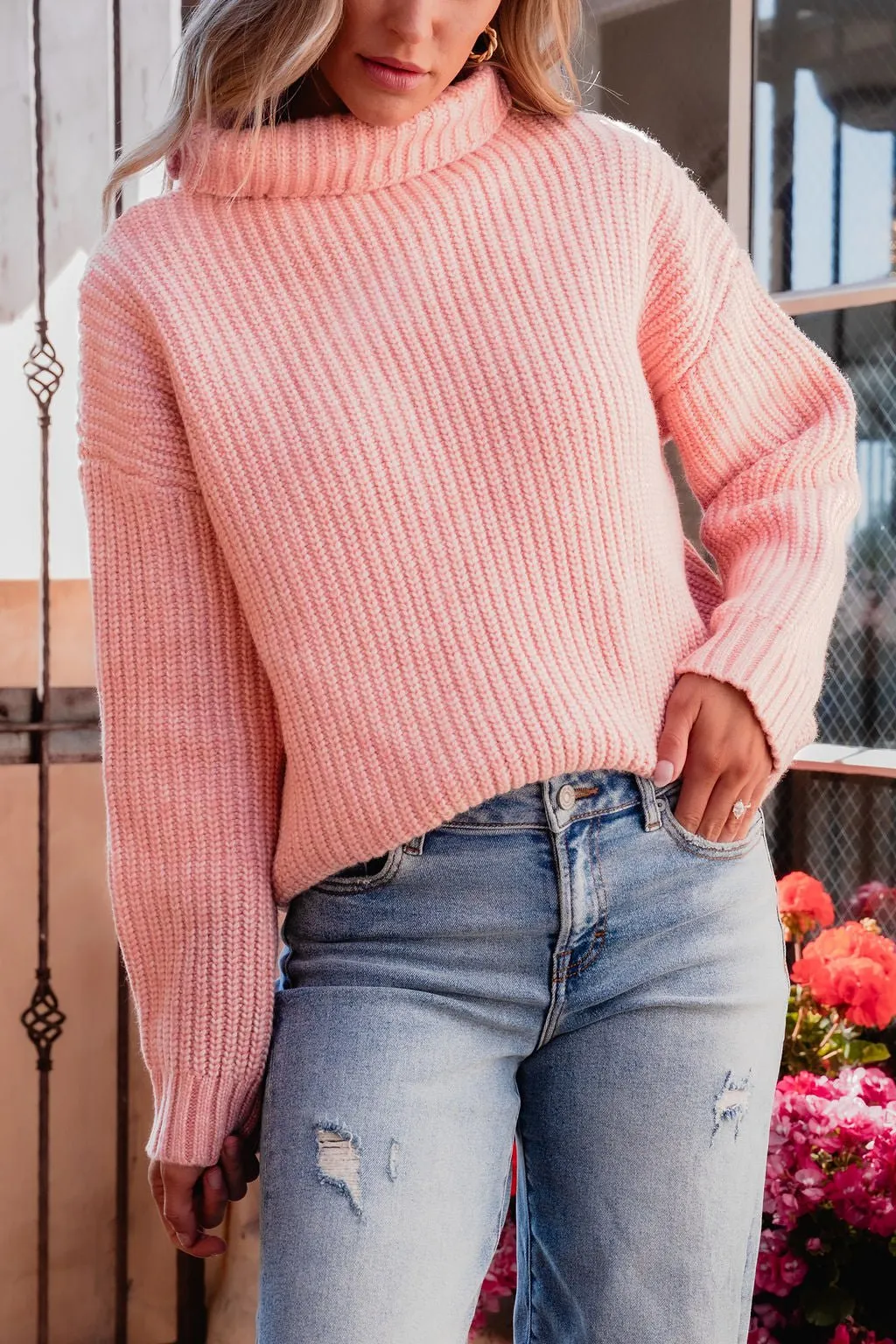 Chunky Pink Ribbed Turtleneck Sweater - FINAL SALE