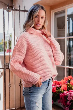 Chunky Pink Ribbed Turtleneck Sweater - FINAL SALE