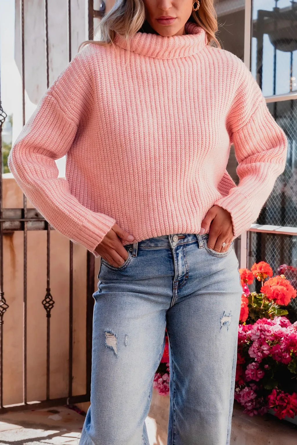 Chunky Pink Ribbed Turtleneck Sweater - FINAL SALE