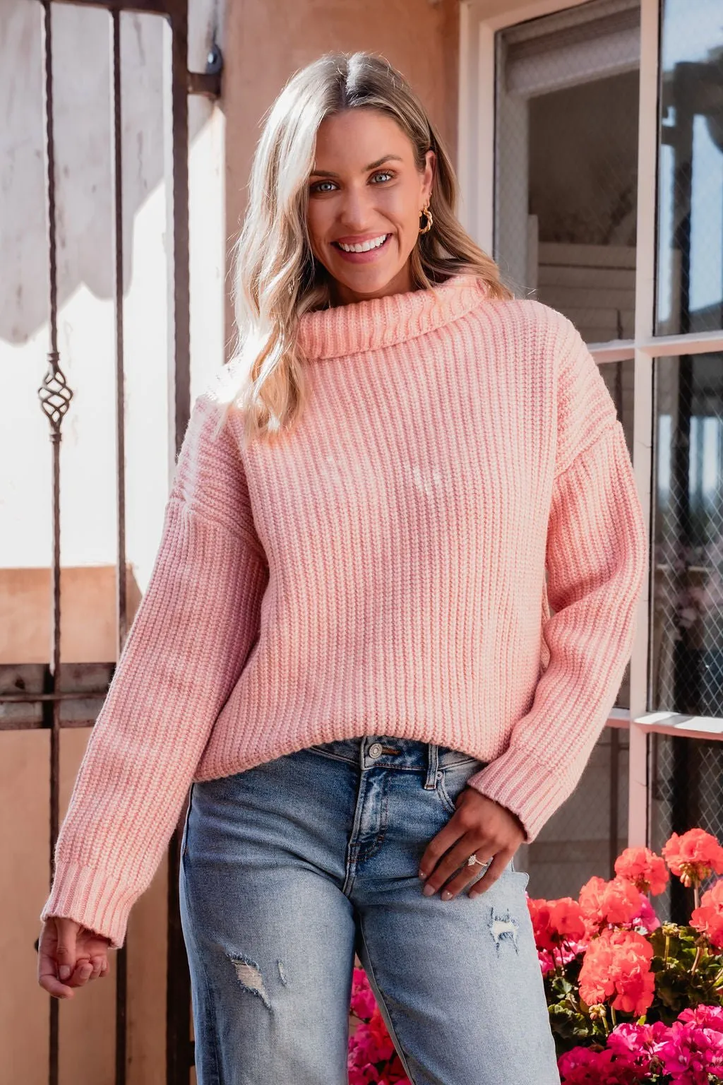 Chunky Pink Ribbed Turtleneck Sweater - FINAL SALE