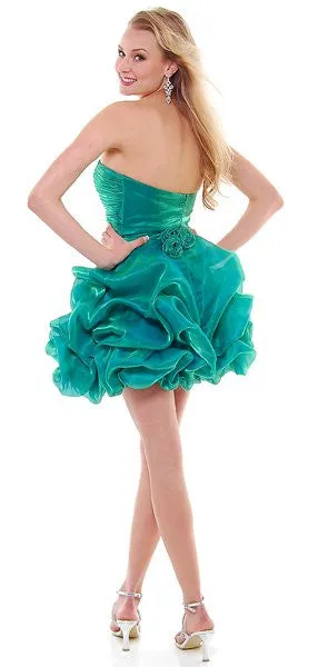 CLEARANCE - Metallic Organza Short Bubble Strapless Ruched Dress (Size XS)